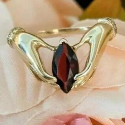 1.00Ct Marquise Cut Red Garnet Solitaire Engagement Ring 14K Yellow Gold Finish
