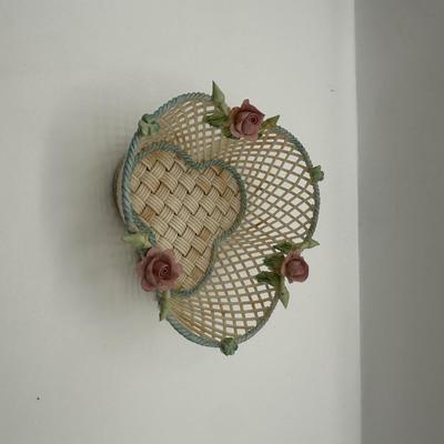 Vintage Belleek Shamrock Rose Clover Fine Porcelain Basket
