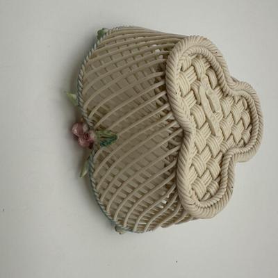 Vintage Belleek Shamrock Rose Clover Fine Porcelain Basket