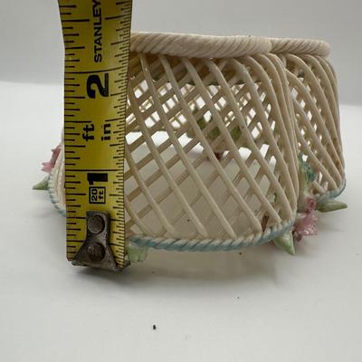 Vintage Belleek Shamrock Rose Clover Fine Porcelain Basket
