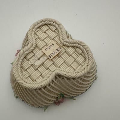 Vintage Belleek Shamrock Rose Clover Fine Porcelain Basket