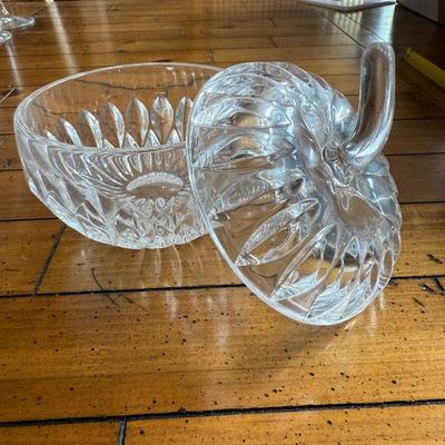 Sale Photo Thumbnail #138: Unique crystal candy or trinket dish in the shape of an apple, complete with a stemmed lid. Eye-catching centerpiece or gift item.