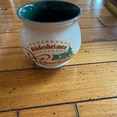 Sale Photo Thumbnail #142: Charming souvenir-style ceramic mug with a winter village scene and interior volume marking. Likely from a European Christmas market (0.2L marking)