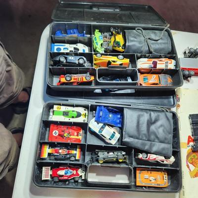 Large Lot of AFX Slot Cars and Trucks w 2 hard shell cases