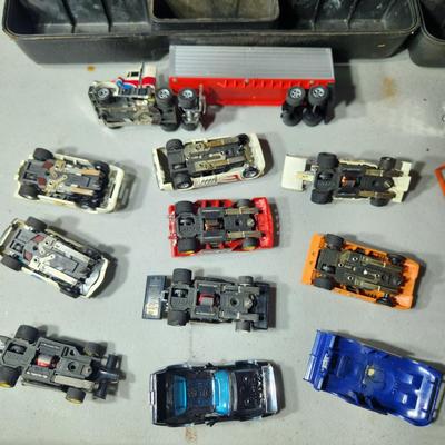 Large Lot of AFX Slot Cars and Trucks w 2 hard shell cases