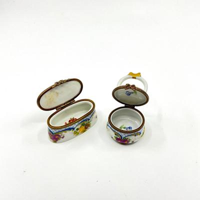 Sale Photo Thumbnail #375: Measurements:
Oval box is 2.25" in width, 1.2" in height
Basket is 1" in diameter, 2" in height
