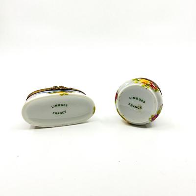 Sale Photo Thumbnail #376: Measurements:
Oval box is 2.25" in width, 1.2" in height
Basket is 1" in diameter, 2" in height