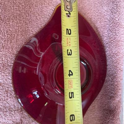 Pottery Barn coasters and red dish with yellow edge