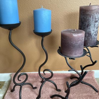 2 sets black candle holders and candles