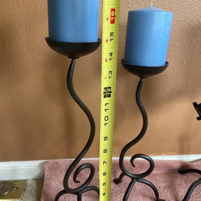 2 sets black candle holders and candles