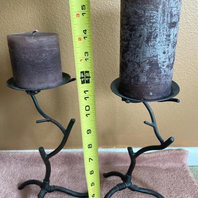 2 sets black candle holders and candles