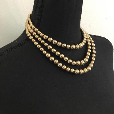 Beautiful, rare vintage Monet, three strand gold bead, choker necklace