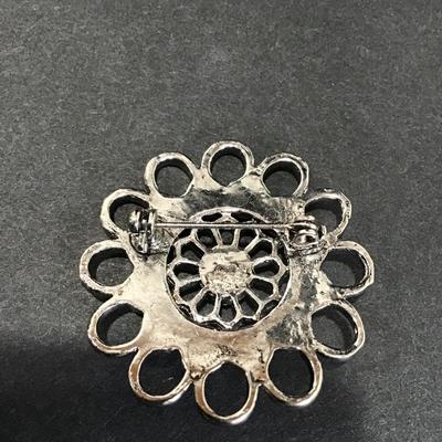 Vintage gun, metal, gray toned flower, brooch