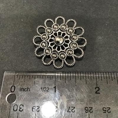 Vintage gun, metal, gray toned flower, brooch