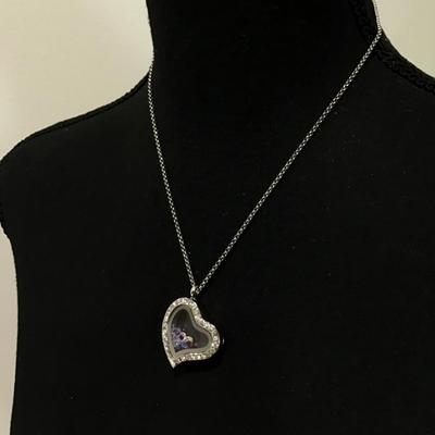 Cute crystal heart floating locket necklace