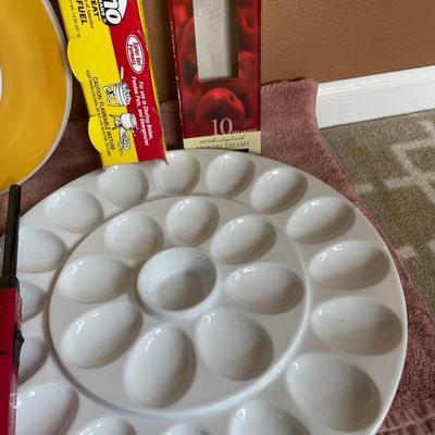 Candles and deviled egg serving tray