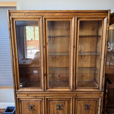 Sale Photo Thumbnail #213: Beautiful rustic display hutch with three glass doors and lower drawer storage. Sturdy and stylish.