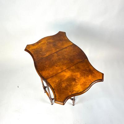 Sale Photo Thumbnail #499: Burl Wood Finish
Measurements:
23" in width, 11" in depth, 33.5" with drop leafs open, 29" in height