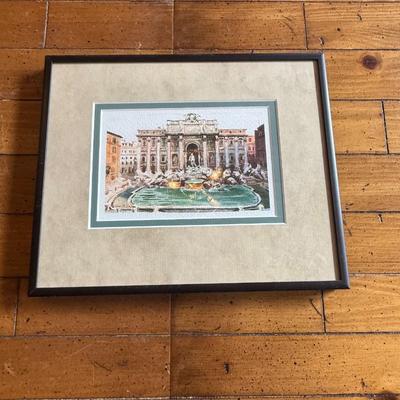 Sale Photo Thumbnail #251: Description: Framed art print of the Trevi Fountain in Rome. Double matted with a light beige and green border. Classic tourist scene, likely a reproduction print.