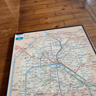 Sale Photo Thumbnail #274: Framed vintage Paris Métro map. Cleanly presented, great décor for Francophiles or travel-themed rooms.