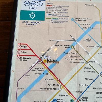 Sale Photo Thumbnail #270: Framed vintage Paris Métro map. Cleanly presented, great décor for Francophiles or travel-themed rooms.