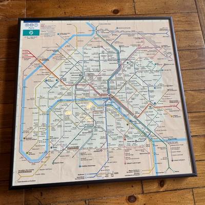 Sale Photo Thumbnail #271: Framed vintage Paris Métro map. Cleanly presented, great décor for Francophiles or travel-themed rooms.
