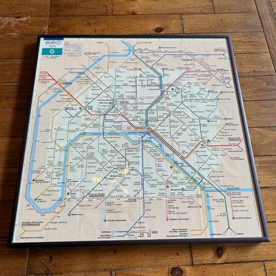 Sale Photo Thumbnail #269: Framed vintage Paris Métro map. Cleanly presented, great décor for Francophiles or travel-themed rooms.