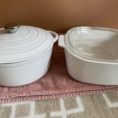 Cast iron casserole & Corning ware casserole dish