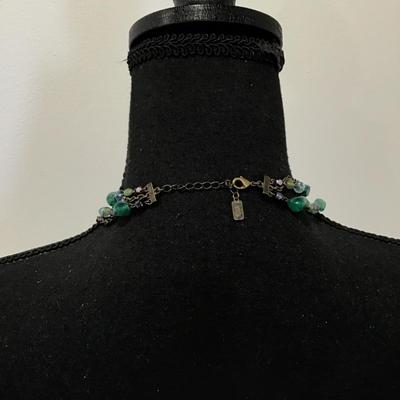 Beautiful Vintage gorgeous, dark green, pink, rhinestone statement, necklace, multilayered