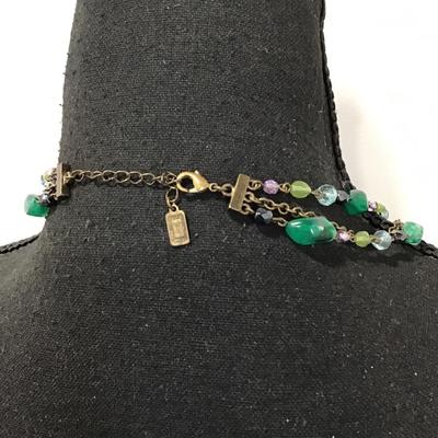 Beautiful Vintage gorgeous, dark green, pink, rhinestone statement, necklace, multilayered