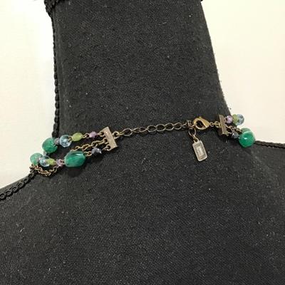 Beautiful Vintage gorgeous, dark green, pink, rhinestone statement, necklace, multilayered
