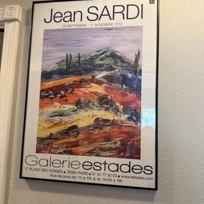 Sale Photo Thumbnail #286: Bright and energetic abstract landscape from a well-known French artist. Poster is mounted in a slim black frame.