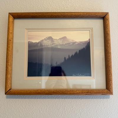 Sale Photo Thumbnail #310: Beautifully matted photograph of snow-capped mountains in soft dusk lighting. Signature in corner.
