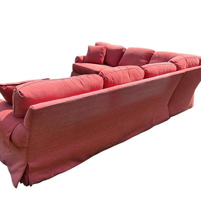 Sale Photo Thumbnail #521: Has fading on back of long side sofa over all very clean no sign of stains or wear. 
Measurements:
126-102" Corner to Corner, 36" in depth, 32" in height