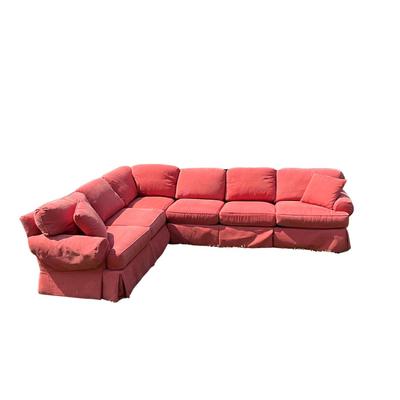 Sale Photo Thumbnail #518: Has fading on back of long side sofa over all very clean no sign of stains or wear. 
Measurements:
126-102" Corner to Corner, 36" in depth, 32" in height