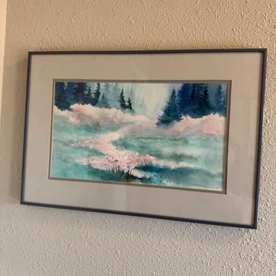 Sale Photo Thumbnail #315: Peaceful misty pine forest scene with soft pastel tones. Professionally matted and framed.
