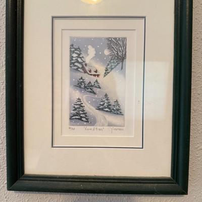 Sale Photo Thumbnail #322: Limited edition snowy village print signed and numbered. Framed and ready to hang.