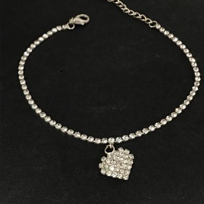 Vintage rhinestone, heart ankle bracelet