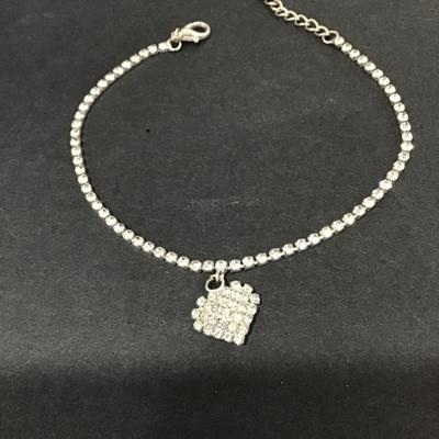 Vintage rhinestone, heart ankle bracelet