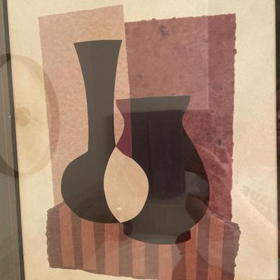 2 framed wall decor featuring pottery with white vase decor