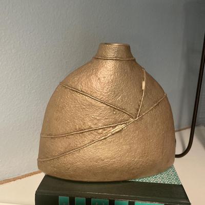 Gold vases with black wire decor