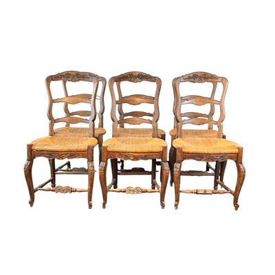 Sale Photo Thumbnail #793: One chair has loose piece on seat, same chair has crack on back, see pictures
Measurements:
39" in height, 19" in width, 19" in depth
Over all good condition