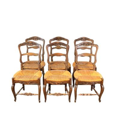 Sale Photo Thumbnail #792: One chair has loose piece on seat, same chair has crack on back, see pictures
Measurements:
39" in height, 19" in width, 19" in depth
Over all good condition