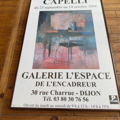 Sale Photo Thumbnail #395: Contemporary gallery exhibit poster with abstract painting, framed.