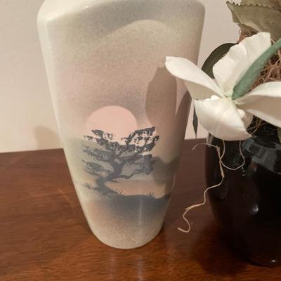 Faux flowers and painted vase