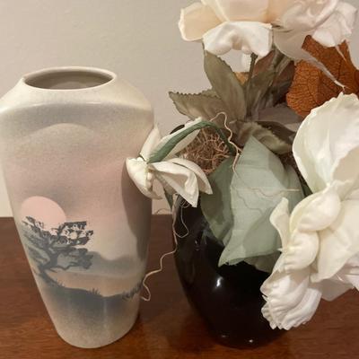 Faux flowers and painted vase