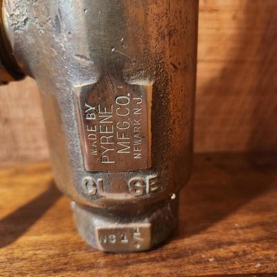 Vintage Brass Fire Water Hose Nozzle Pyrene Mfg. Co. Newark N.J. NS 1 1/4