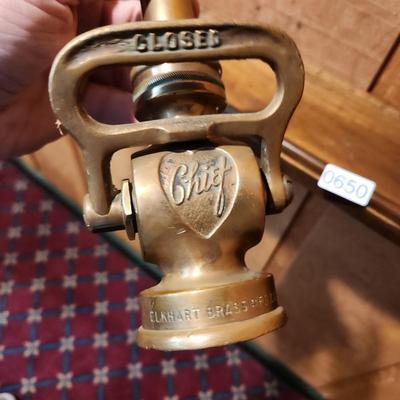 Vintage Brass Fire Hose Nozzle 8.5" Elkhart Cheif