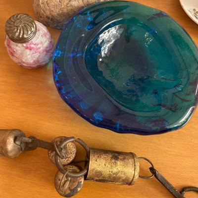 Unique brass bells with blue dish and more