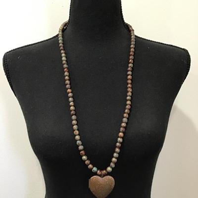 VCLM Multicolored, copper, accent bead necklace with copper heart locket, large